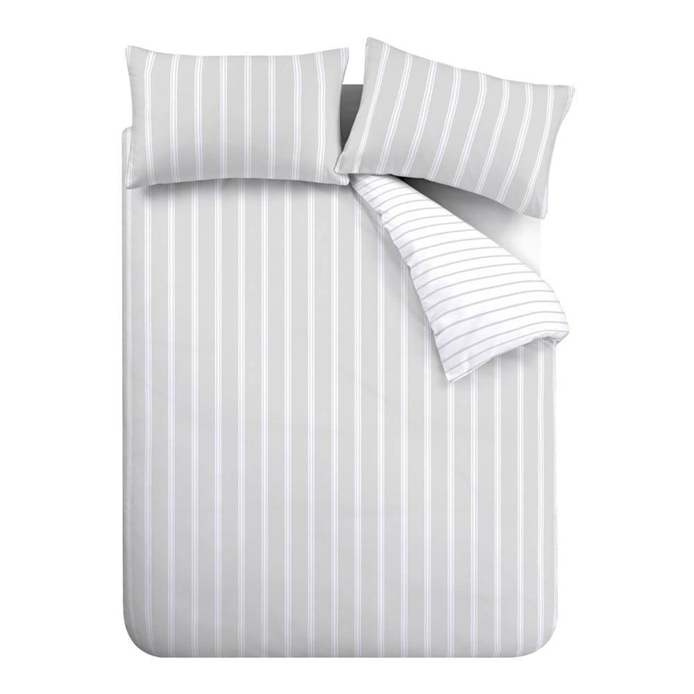 Szürke kétszemélyes pamut ágyneműhuzat 200x200 cm Ashford Stripe – Bianca