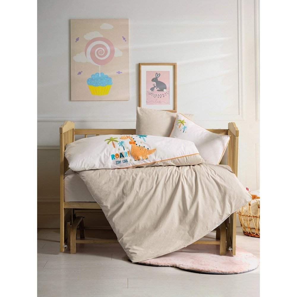 Bézs pamut gyerek ágyneműhuzat babaágyhoz lepedővel-négyrészes 100x150 cm Kiddo – Mijolnir