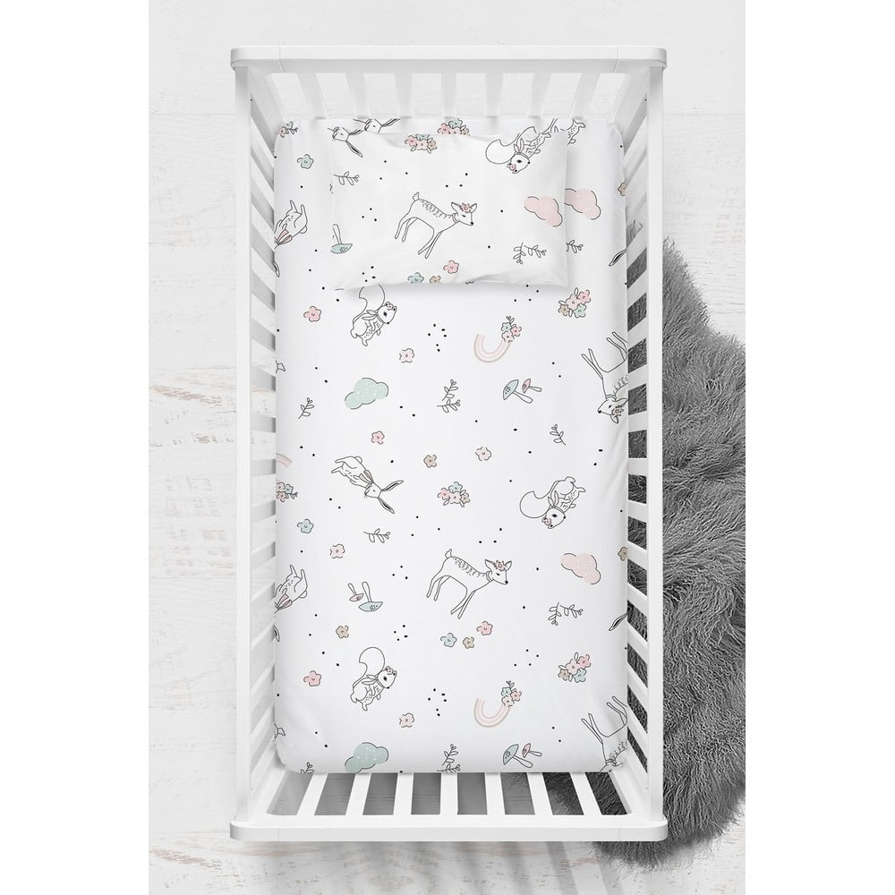 Fehér renforcé pamut gyerek lepedő babaágyhoz 100x150 cm Flowers – Mijolnir