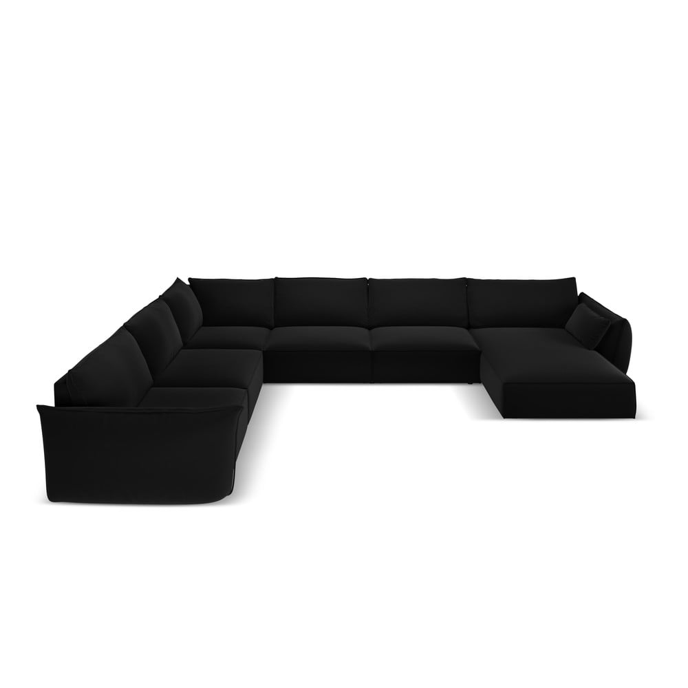Fekete bársony sarokkanapé (bal oldali-U alakú) Vanda – Mazzini Sofas