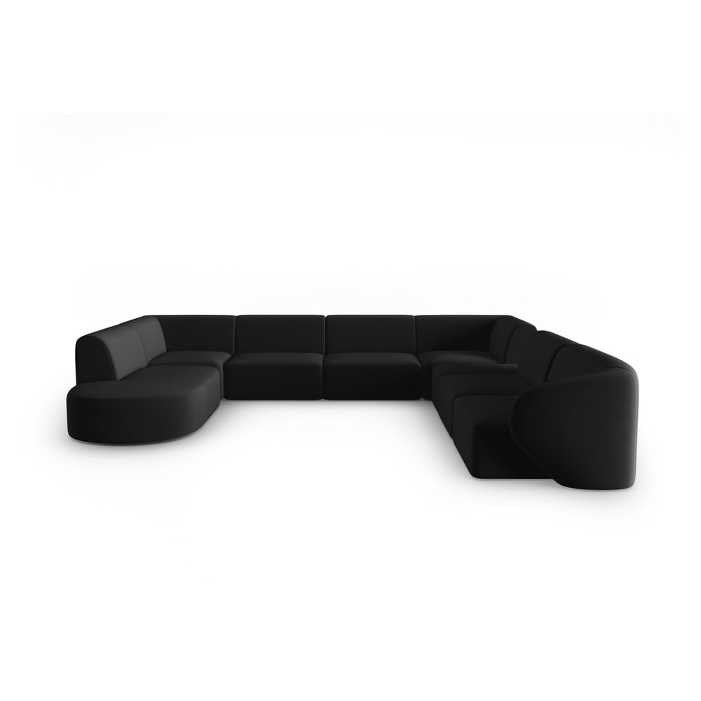 Fekete bársony sarokkanapé (jobb oldali-U alakú) Paolo – Milo Casa