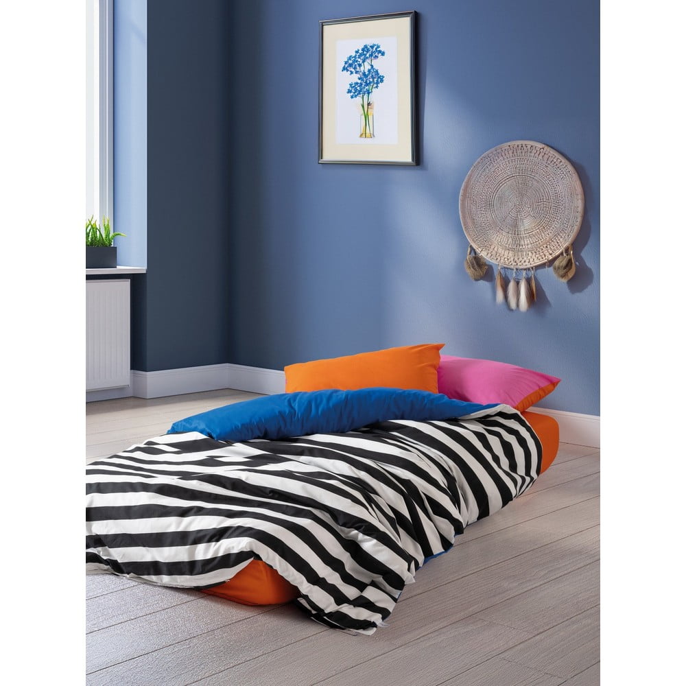 Fekete-fehér kétszemélyes-hosszabbított renforcé pamut ágyneműhuzat lepedővel-négyrészes 200x220 cm Dusk – Mijolnir
