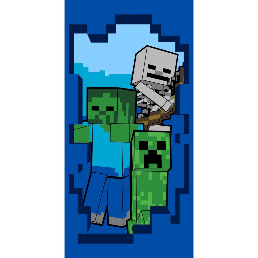 Kék pamut gyerek fürdőlepedő 70x140 cm Minecraft "Beware" – Jerry Fabrics