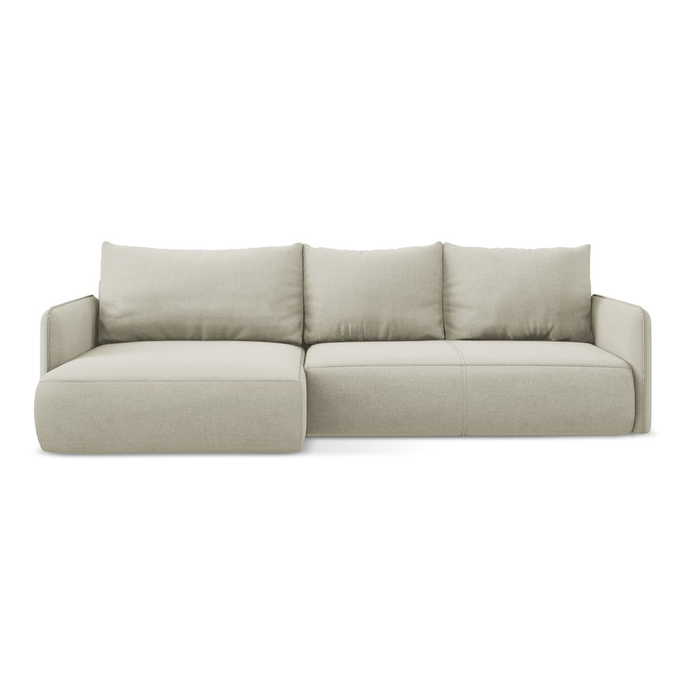 Krémszínű kinyitható-tárolóhelyes sarokkanapé (bal oldali) Nanea – Makamii