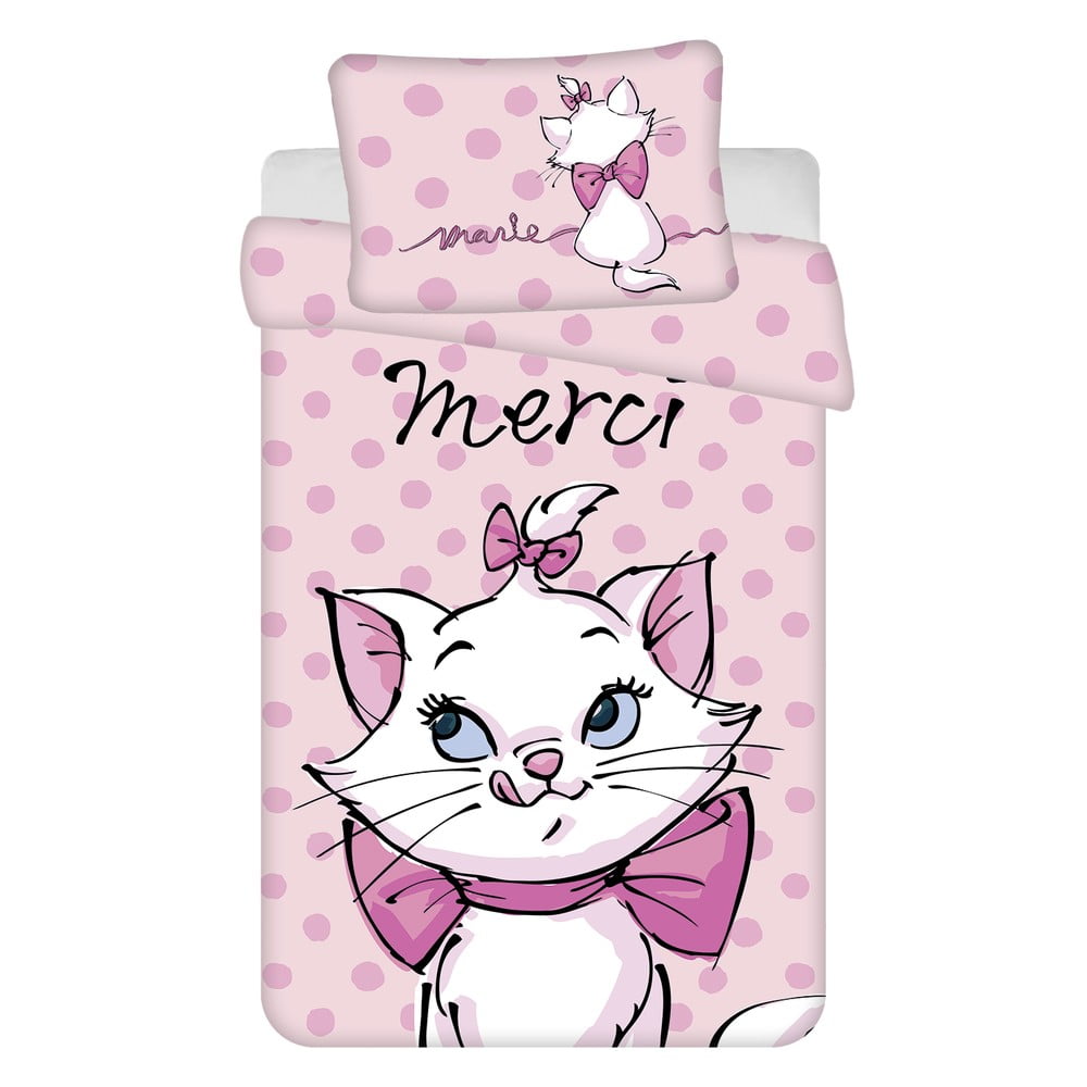 Rózsaszín pamut gyerek ágyneműhuzat babaágyhoz 100x135 cm Marie Cat "Merci" – Jerry Fabrics