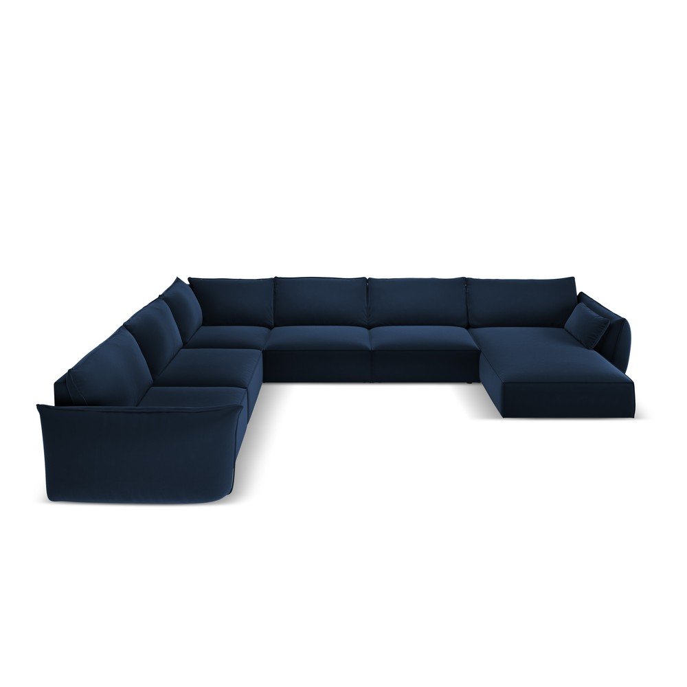 Sötétkék bársony sarokkanapé (bal oldali-U alakú) Vanda – Mazzini Sofas