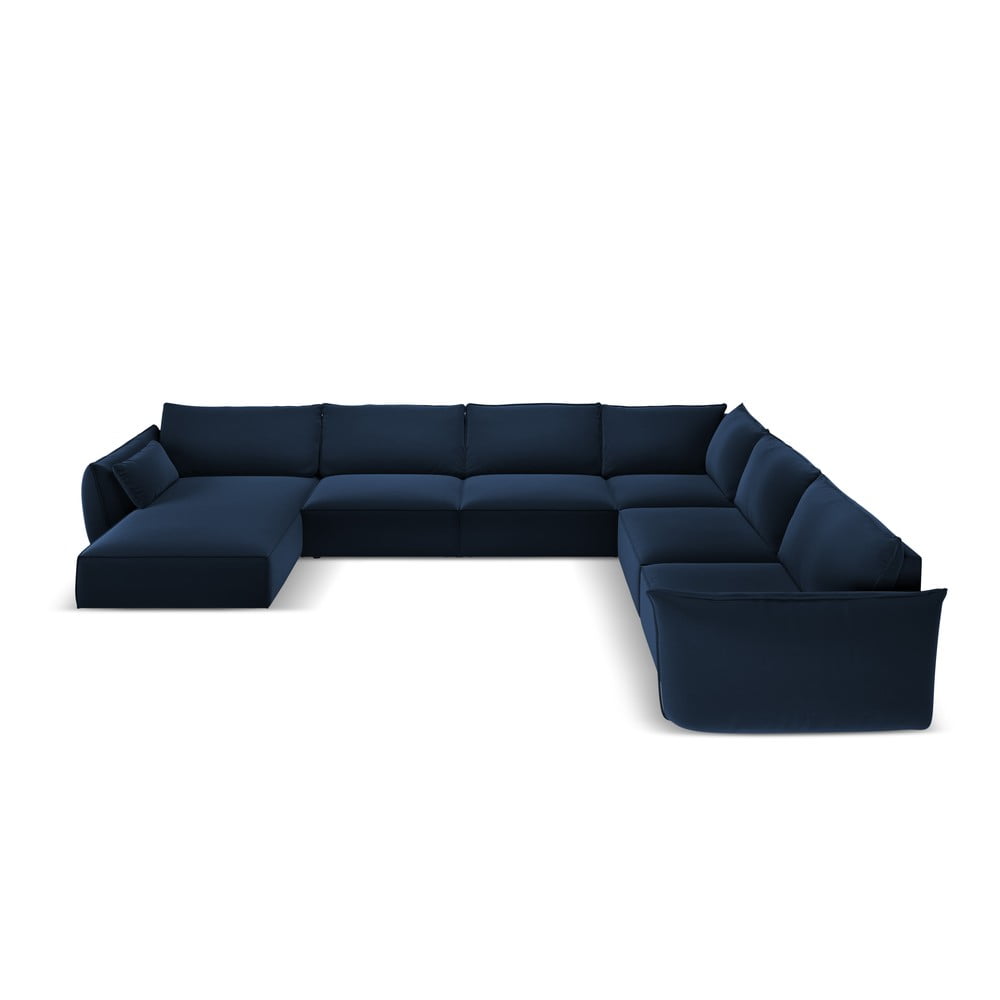 Sötétkék bársony sarokkanapé (jobb oldali-U alakú) Vanda – Mazzini Sofas