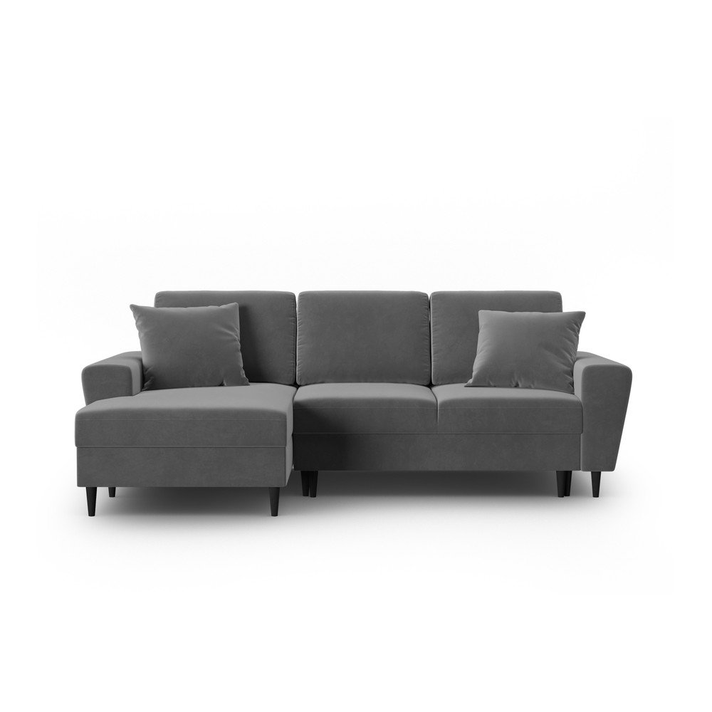 Világosszürke bársony kinyitható tárolóhelyes sarokkanapé (bal oldali-heverő résszel) Kyoto – Cosmopolitan Design