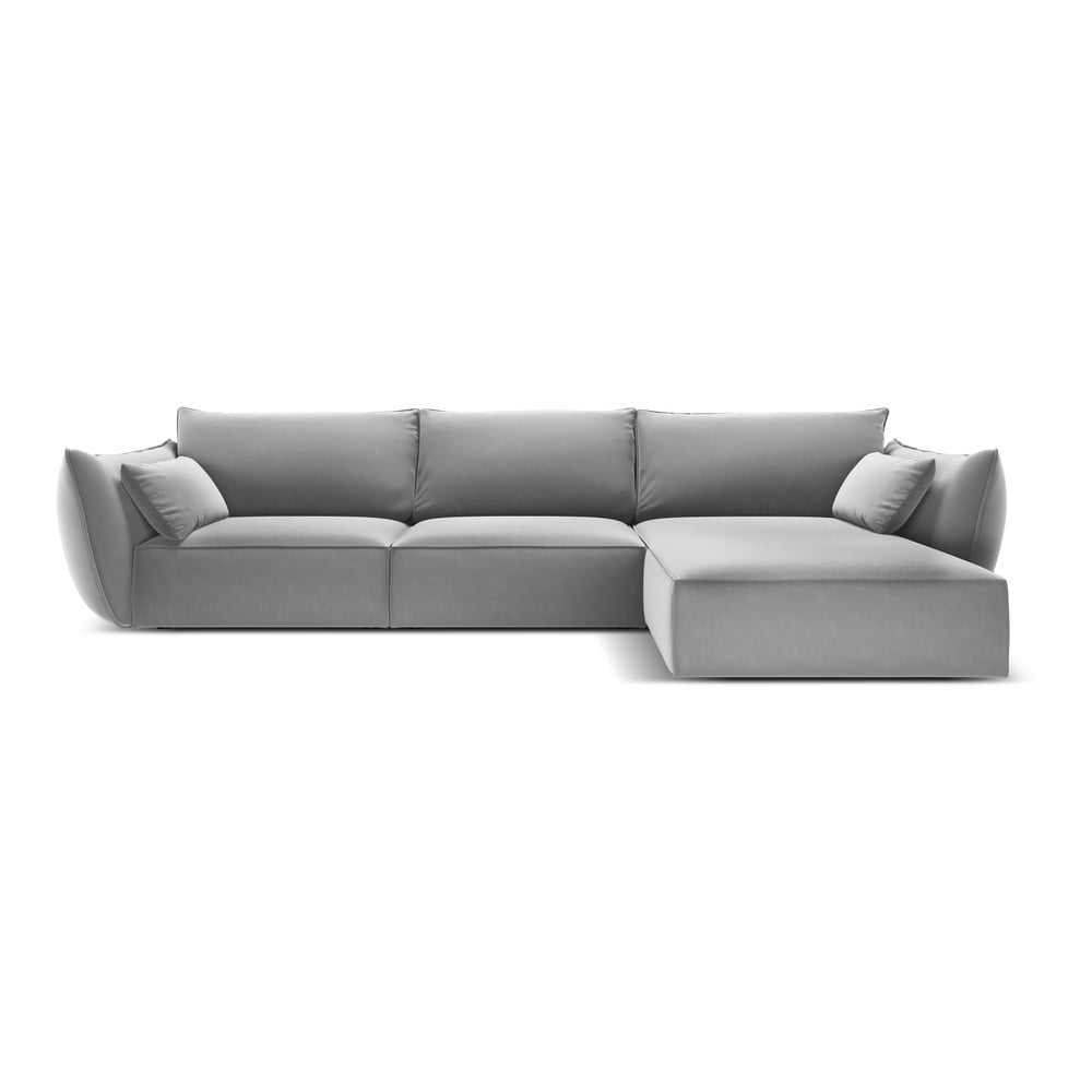 Világosszürke bársony sarokkanapé (jobb oldali-heverő résszel) Vanda – Mazzini Sofas