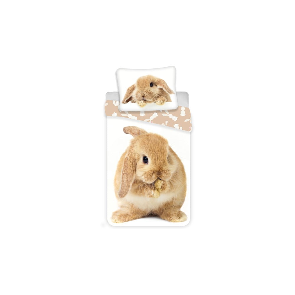 Fehér-barna egyszemélyes pamut gyerek ágyneműhuzat 140x200 cm Bunny – Jerry Fabrics