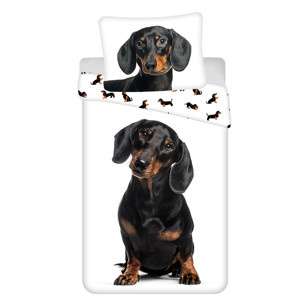 Fekete-fehér egyszemélyes pamut gyerek ágyneműhuzat 140x200 cm Dachshund – Jerry Fabrics