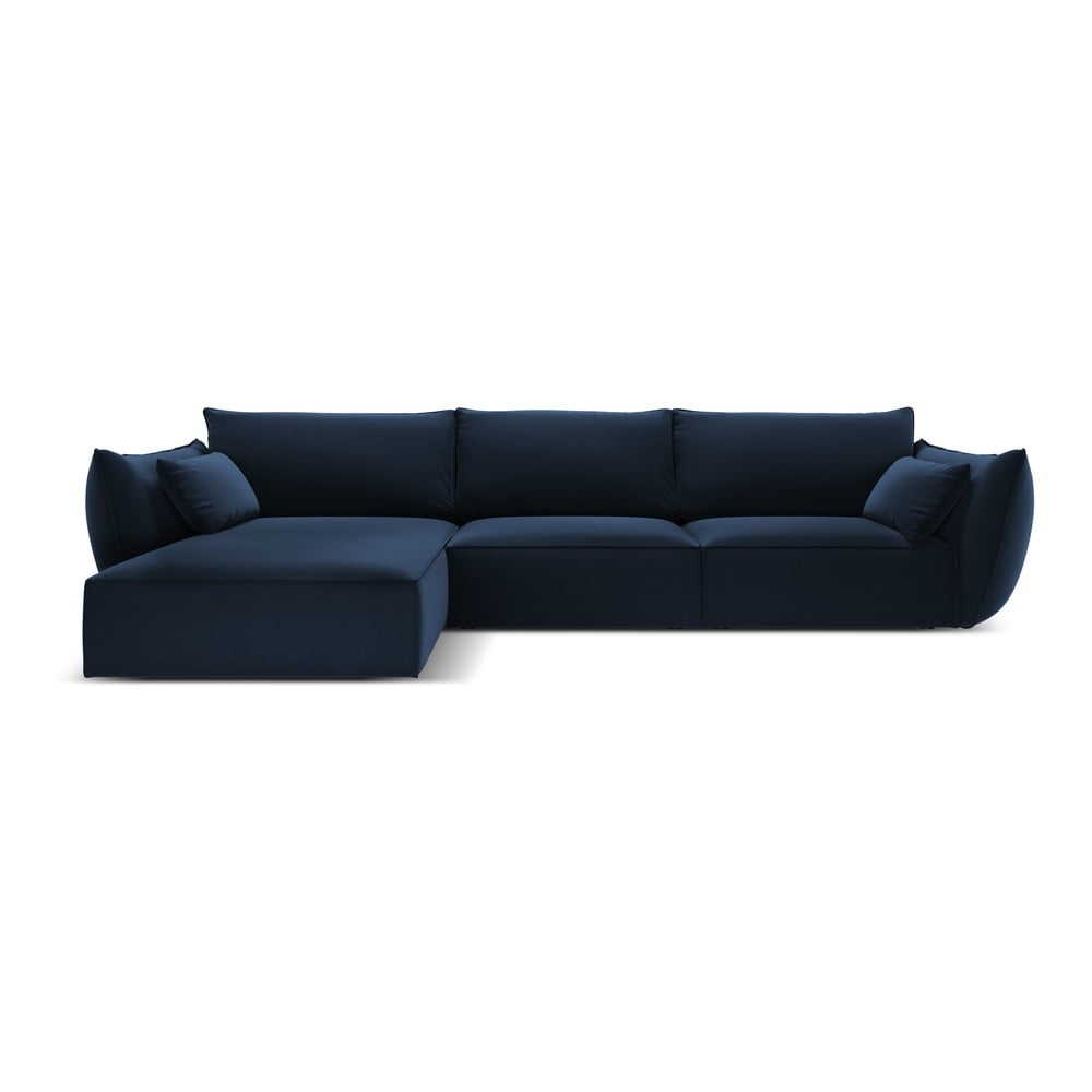 Sötétkék bársony sarokkanapé (bal oldali-heverő résszel) Vanda – Mazzini Sofas