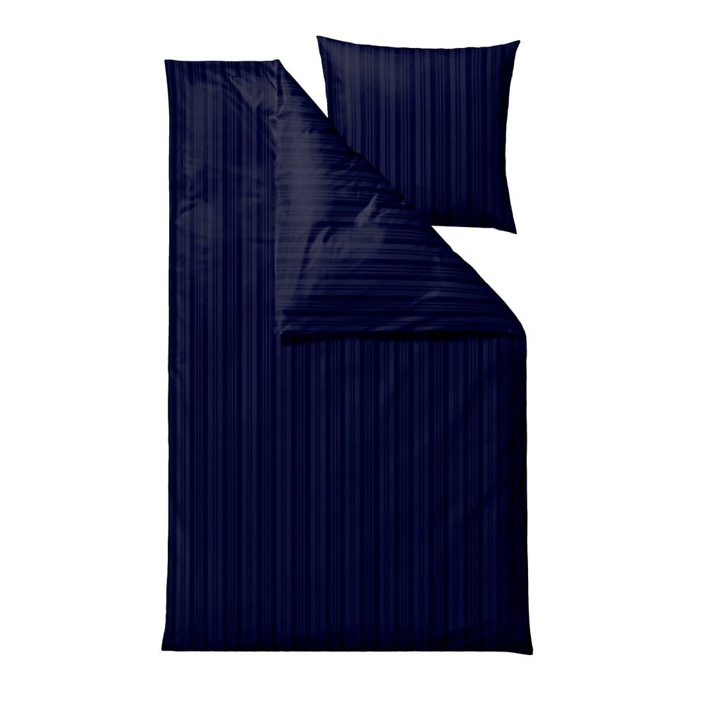 Sötétkék egyszemélyes hosszabbított damaszt ágyneműhuzat 140x220 cm Noble – Södahl