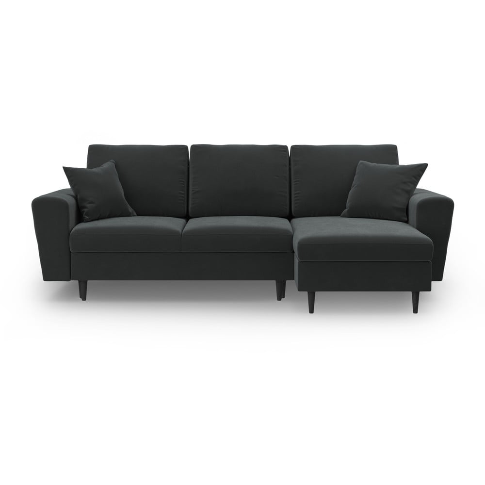 Sötétszürke bársony kinyitható tárolóhelyes sarokkanapé Kyoto – Cosmopolitan Design