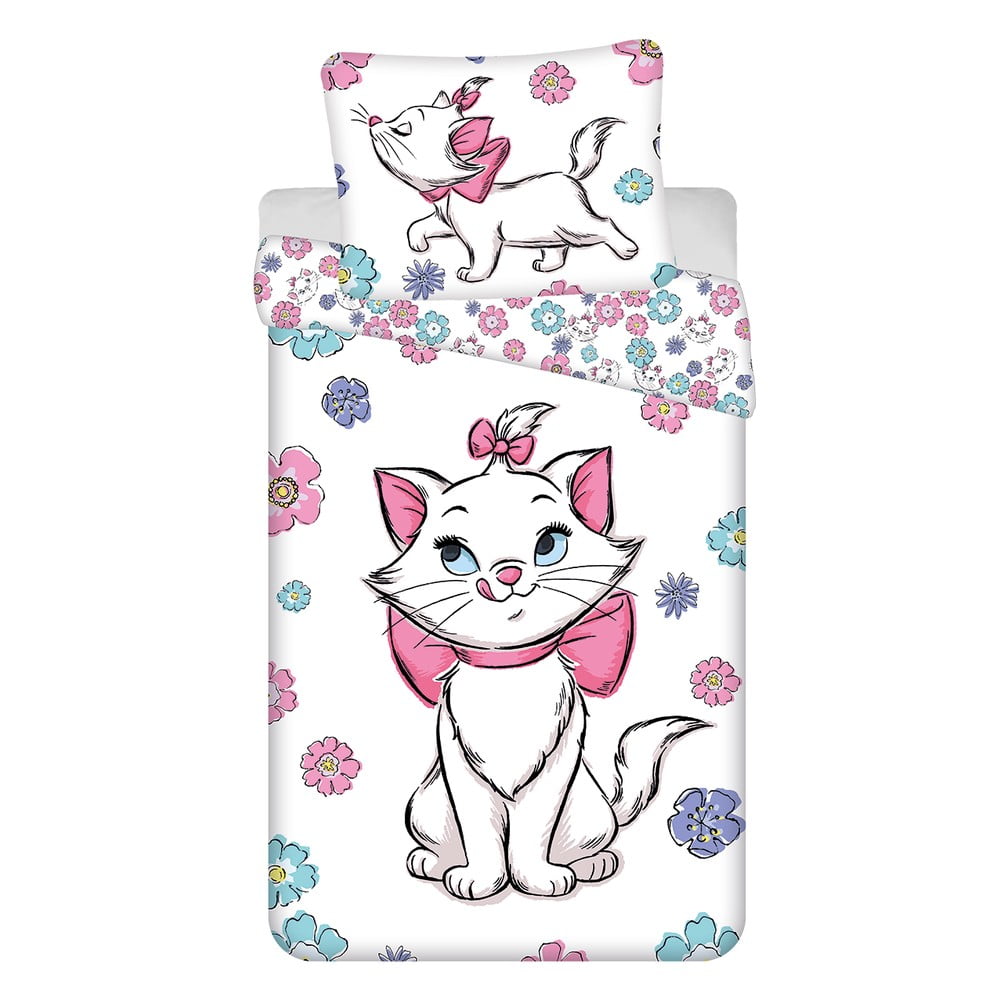 Fehér egyszemélyes pamut gyerek ágyneműhuzat 140x200 cm Marie Cat "Floral" – Jerry Fabrics