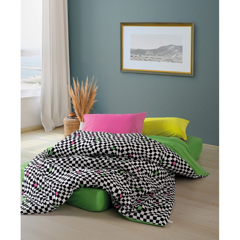 Fekete-fehér kétszemélyes-hosszabbított renforcé pamut ágyneműhuzat lepedővel-négyrészes 200x220 cm Dazzle – Mijolnir