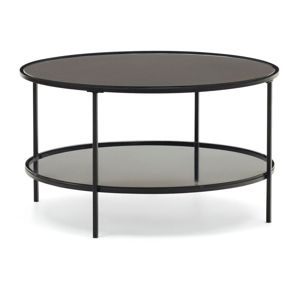 Fekete kerek dohányzóasztal üveg asztallappal ø 80 cm Gilda – Kave Home