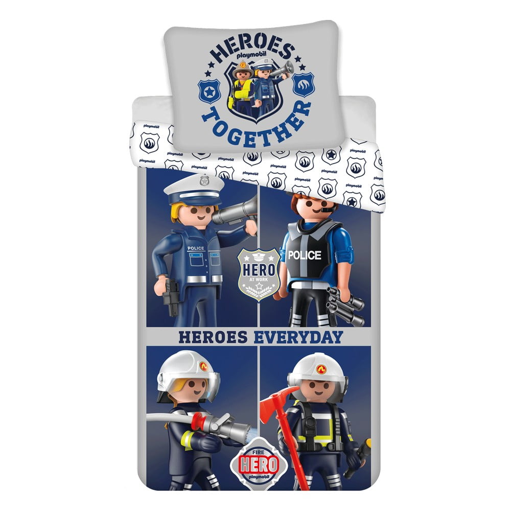 Kék-szürke egyszemélyes pamut gyerek ágyneműhuzat 140x200 cm Playmobil – Jerry Fabrics