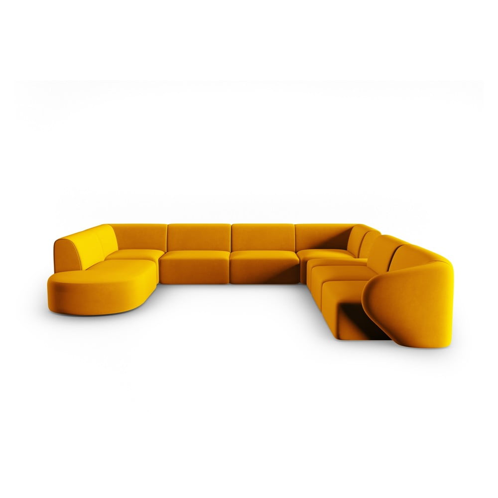 Mustársárga bársony sarokkanapé (jobb oldali-U alakú) Paolo – Milo Casa