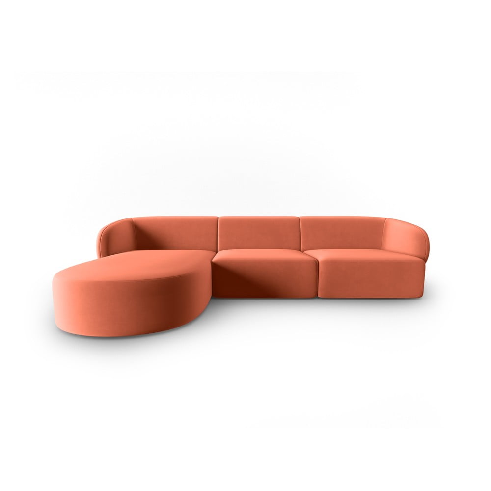 Rózsaszín bársony sarokkanapé (bal oldali-heverő résszel) Paolo – Milo Casa