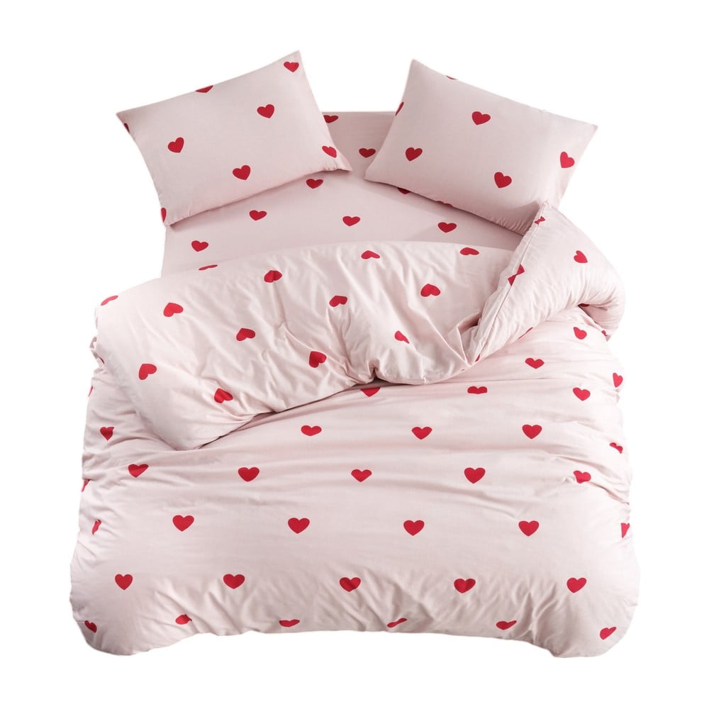 Rózsaszín háromrészes egyszemélyes hosszabbított ágyneműhuzat lepedővel 160x220 cm Red Heart – Mila Home