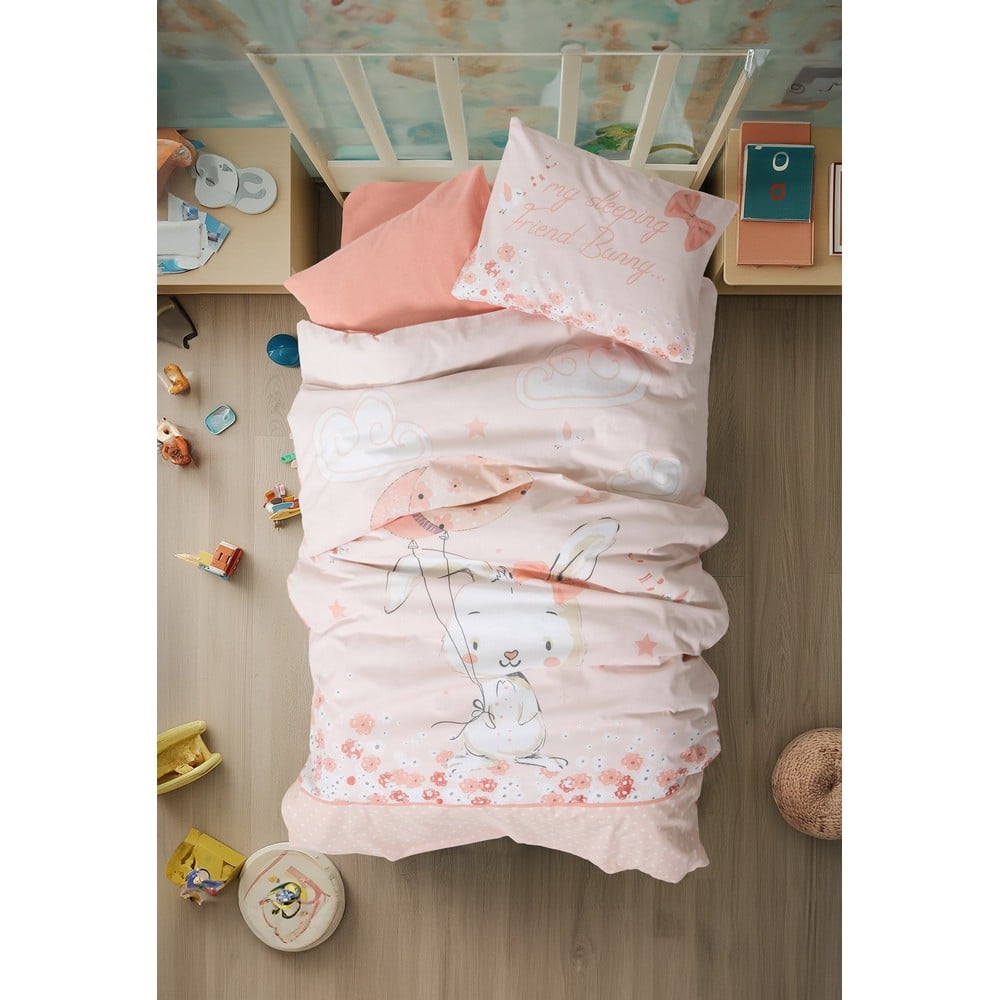 Rózsaszín renforcé pamut gyerek ágyneműhuzat babaágyhoz lepedővel-négyrészes 100x150 cm Rapeti – Mijolnir