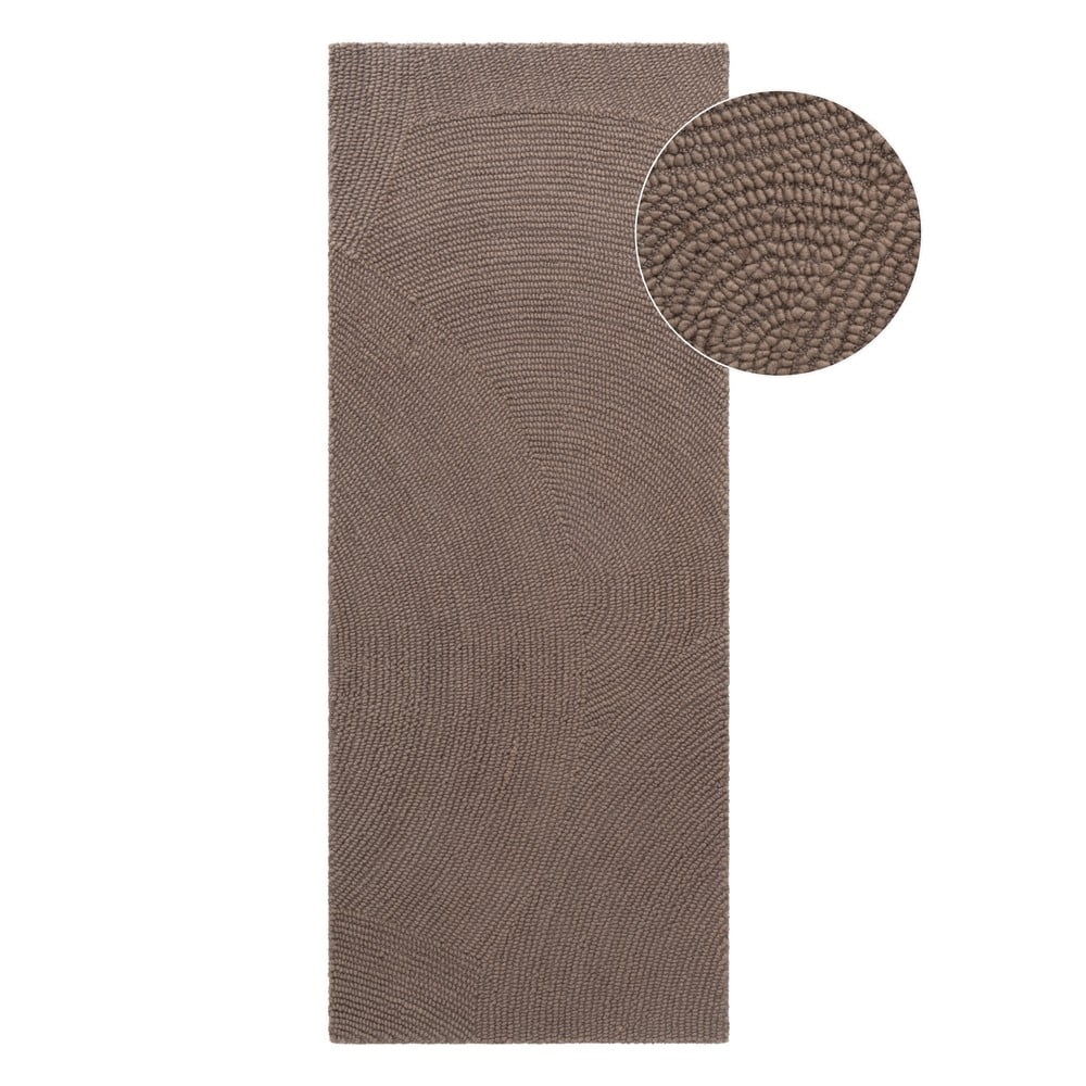 Szürkésbarna kézi szövésű gyapjú futószőnyeg 80x300 cm Eleni Taupe – Hanse Home