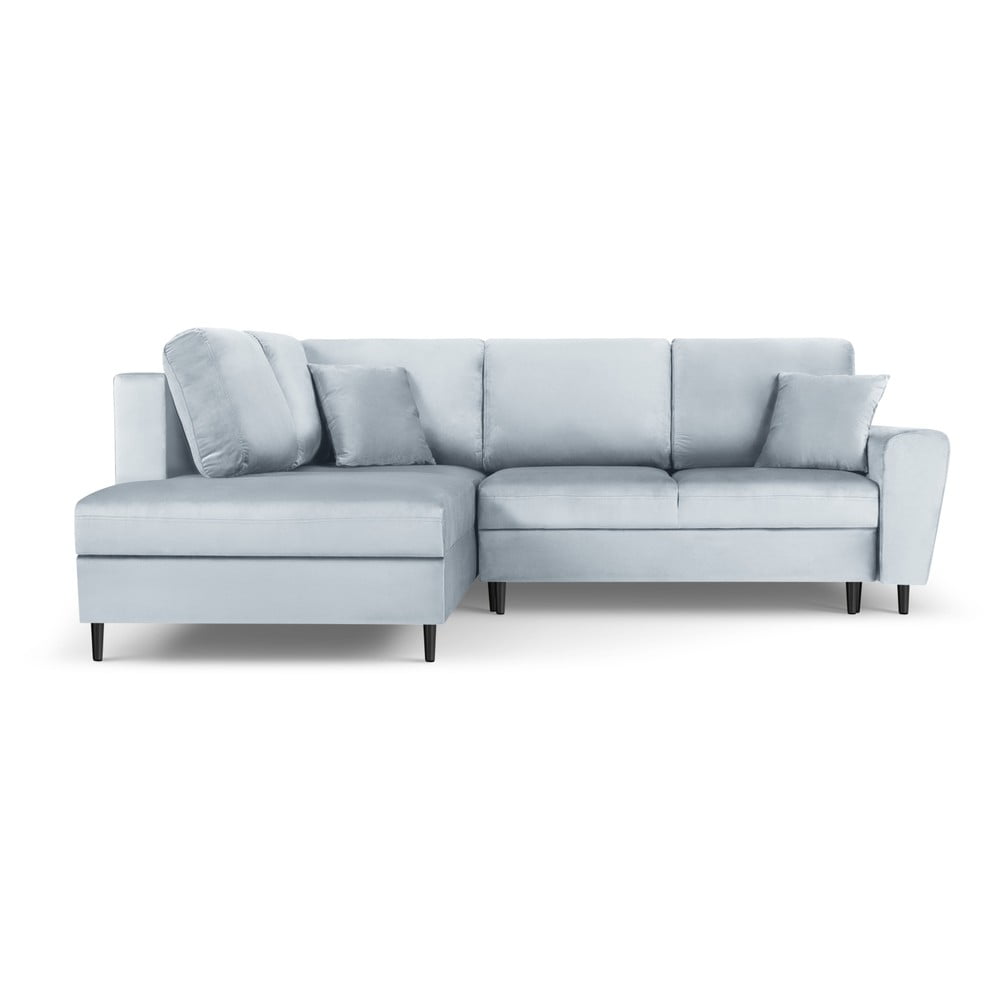 Világoskék bársony kinyitható tárolóhelyes sarokkanapé (bal oldali-L alakú) Kyoto – Cosmopolitan Design