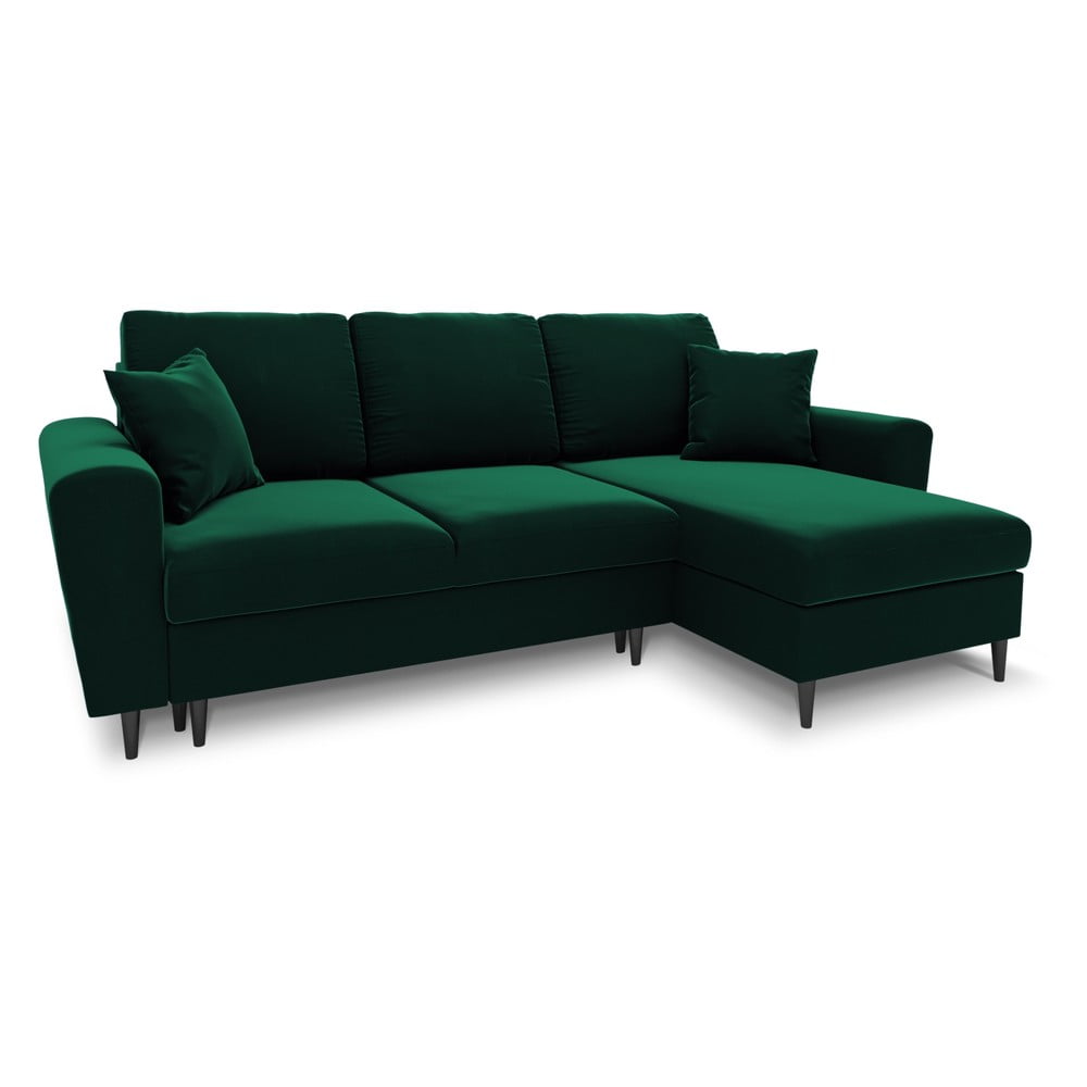 Zöld bársony kinyitható tárolóhelyes sarokkanapé Kyoto – Cosmopolitan Design