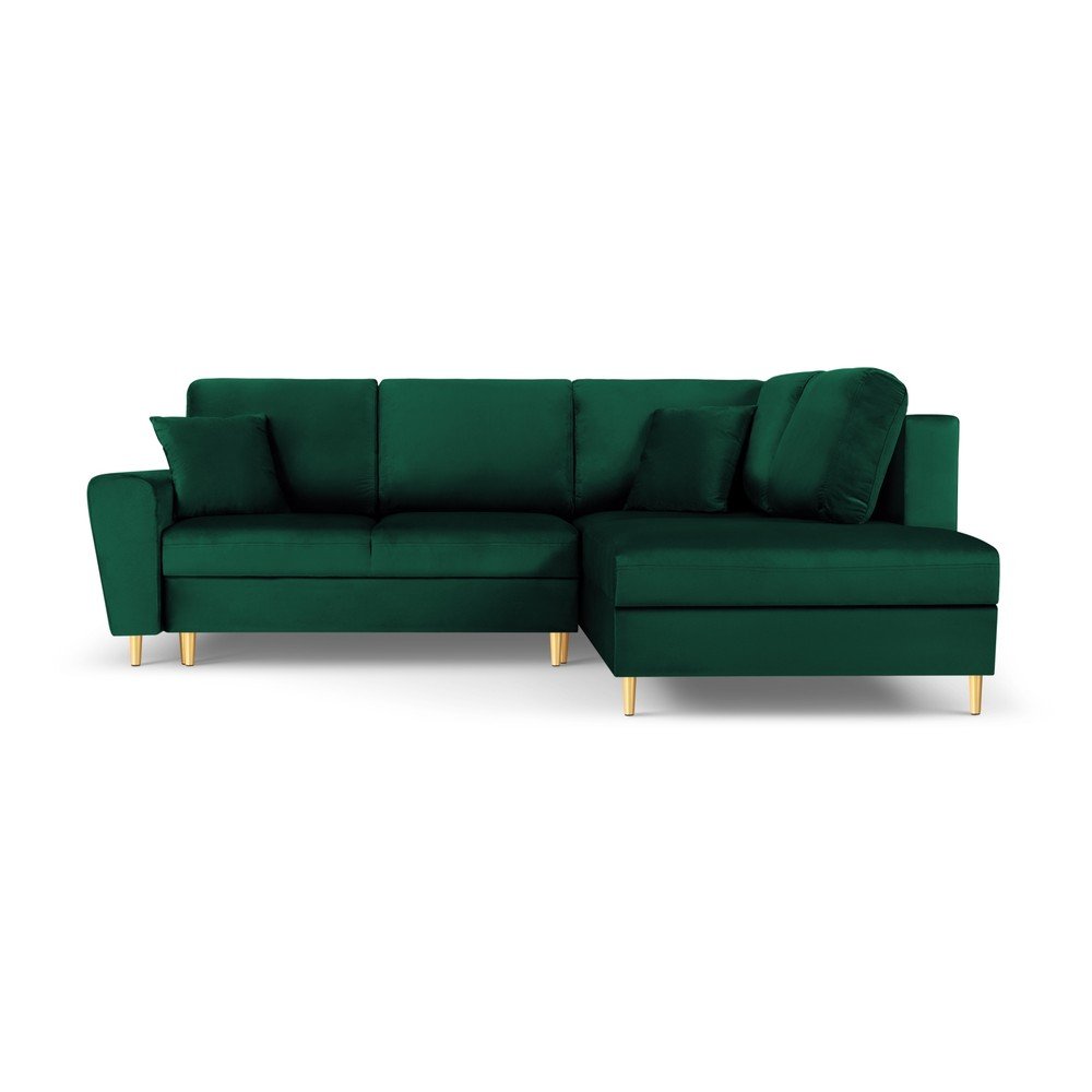 Zöld bársony kinyitható tárolóhelyes sarokkanapé (jobb oldali-L alakú) Kyoto – Cosmopolitan Design