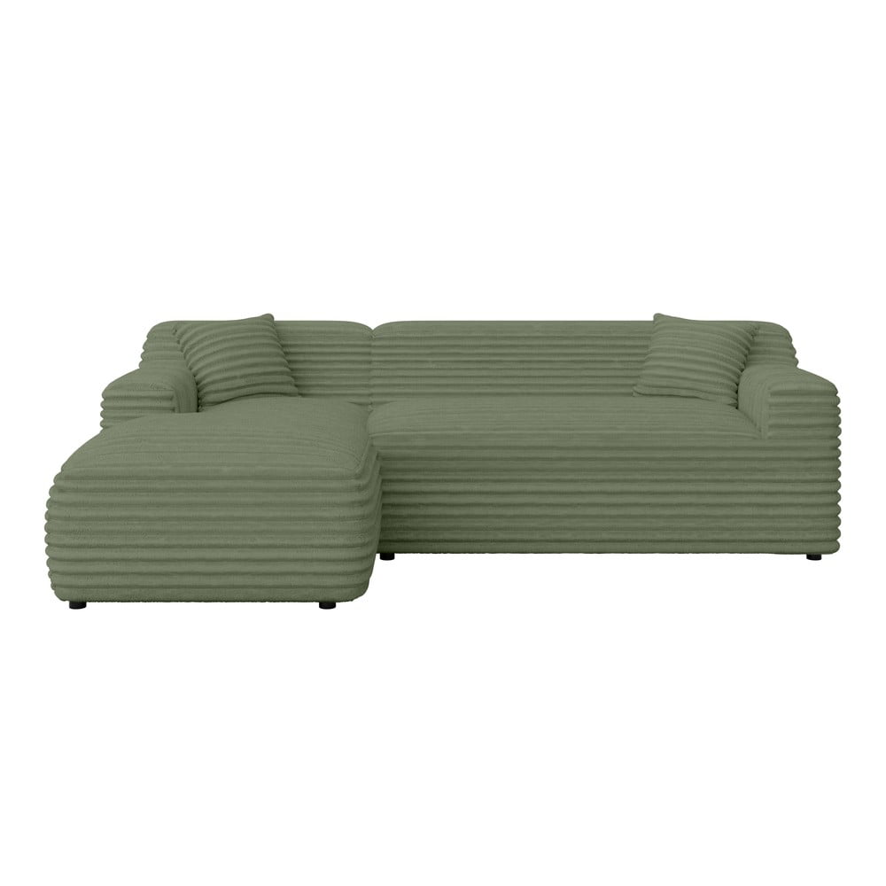 Zöld kordbársony sarokkanapé (bal oldali-heverő résszel) Martin – Ropez
