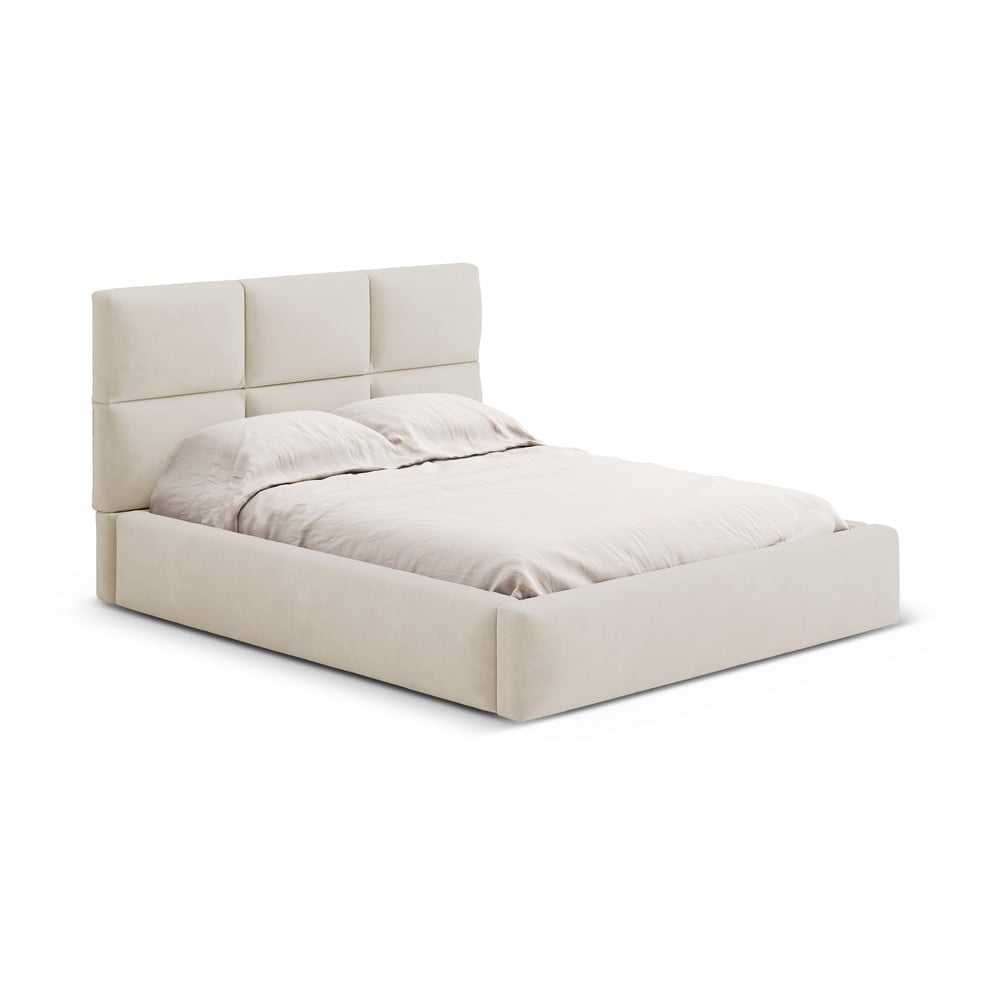 Bézs kárpitozott ágyneműtartós franciaágy ágyráccsal 140x200 cm Libera – Windsor & Co Sofas