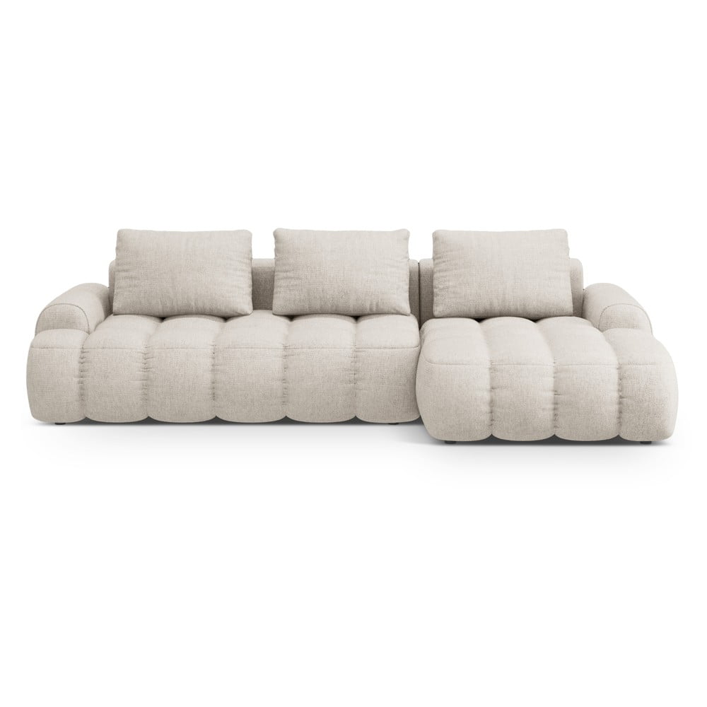 Bézs kinyitható-tárolóhelyes sarokkanapé (jobb oldali-heverő résszel) Linz – Cosmopolitan Design