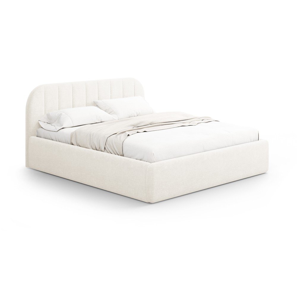 Elefántcsont színű kárpitozott ágyneműtartós franciaágy ágyráccsal 180x200 cm Juno – Windsor & Co Sofas