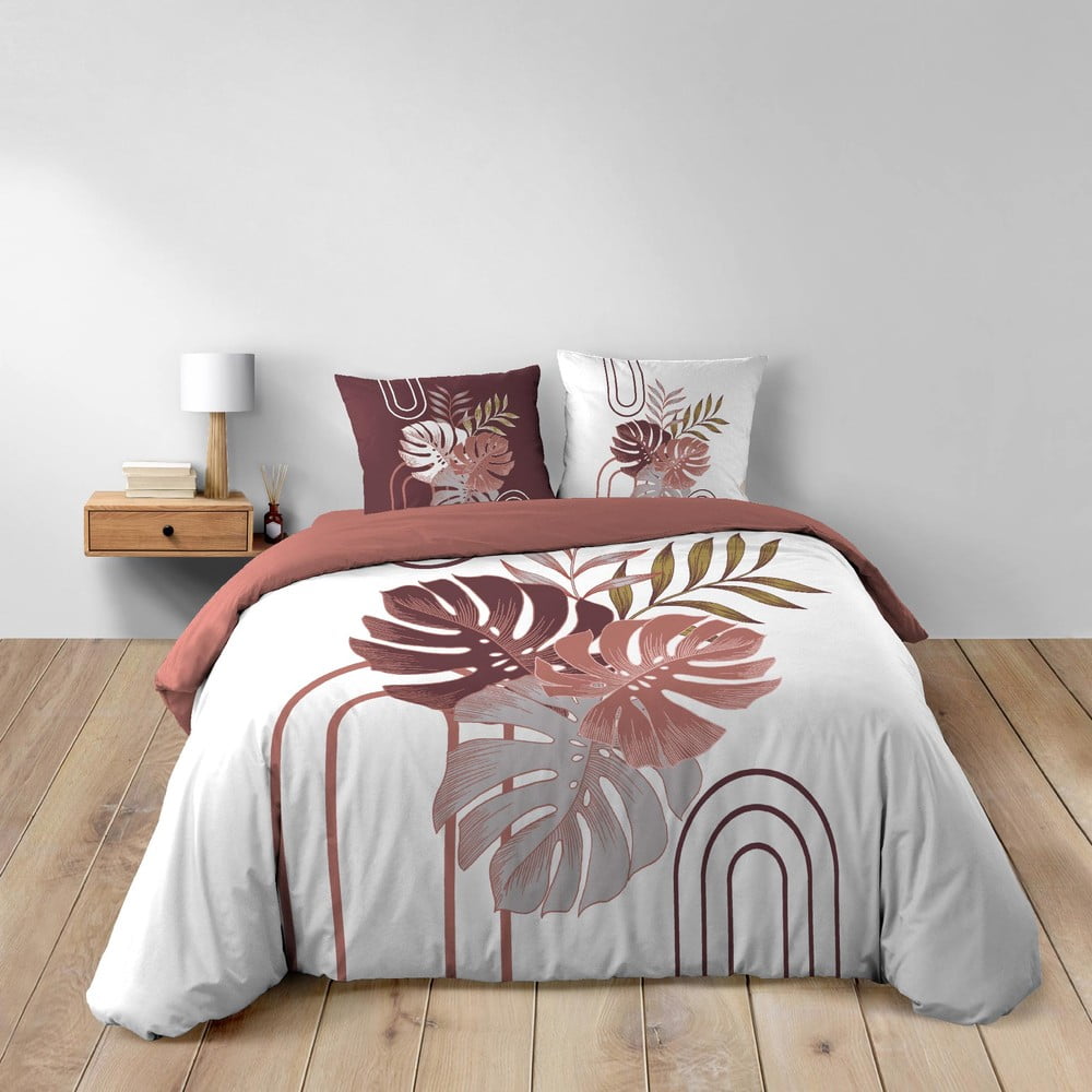 Fehér-rózsaszín kétszemélyes-hosszabbított pamut ágyneműhuzat 240x220 cm Astria – douceur d'intérieur