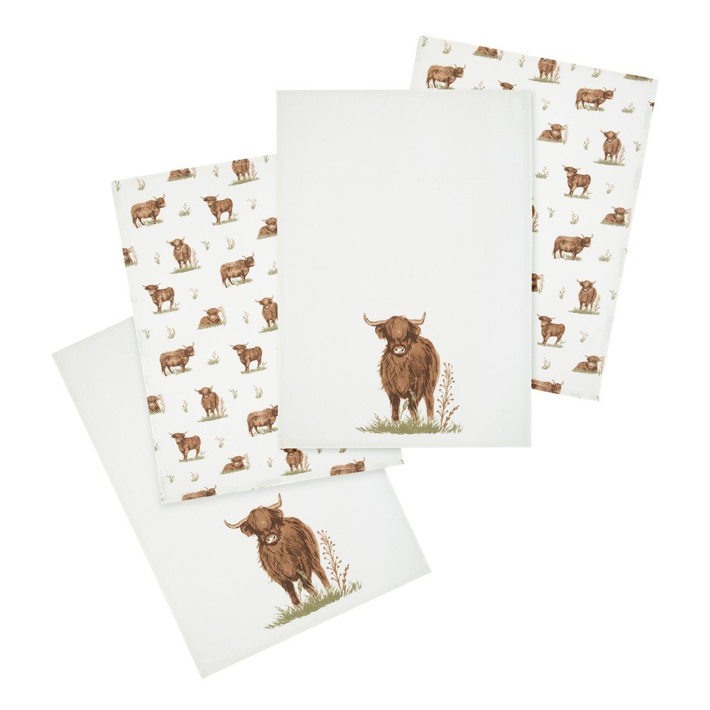 Pamut konyharuha szett 4 db-os 50x70 cm Angus Highland Cow – Catherine Lansfield