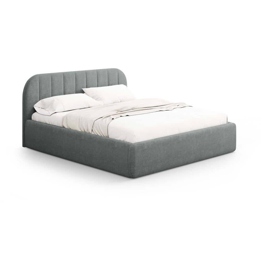 Sötétszürke kárpitozott ágyneműtartós franciaágy ágyráccsal 200x200 cm Juno – Windsor & Co Sofas
