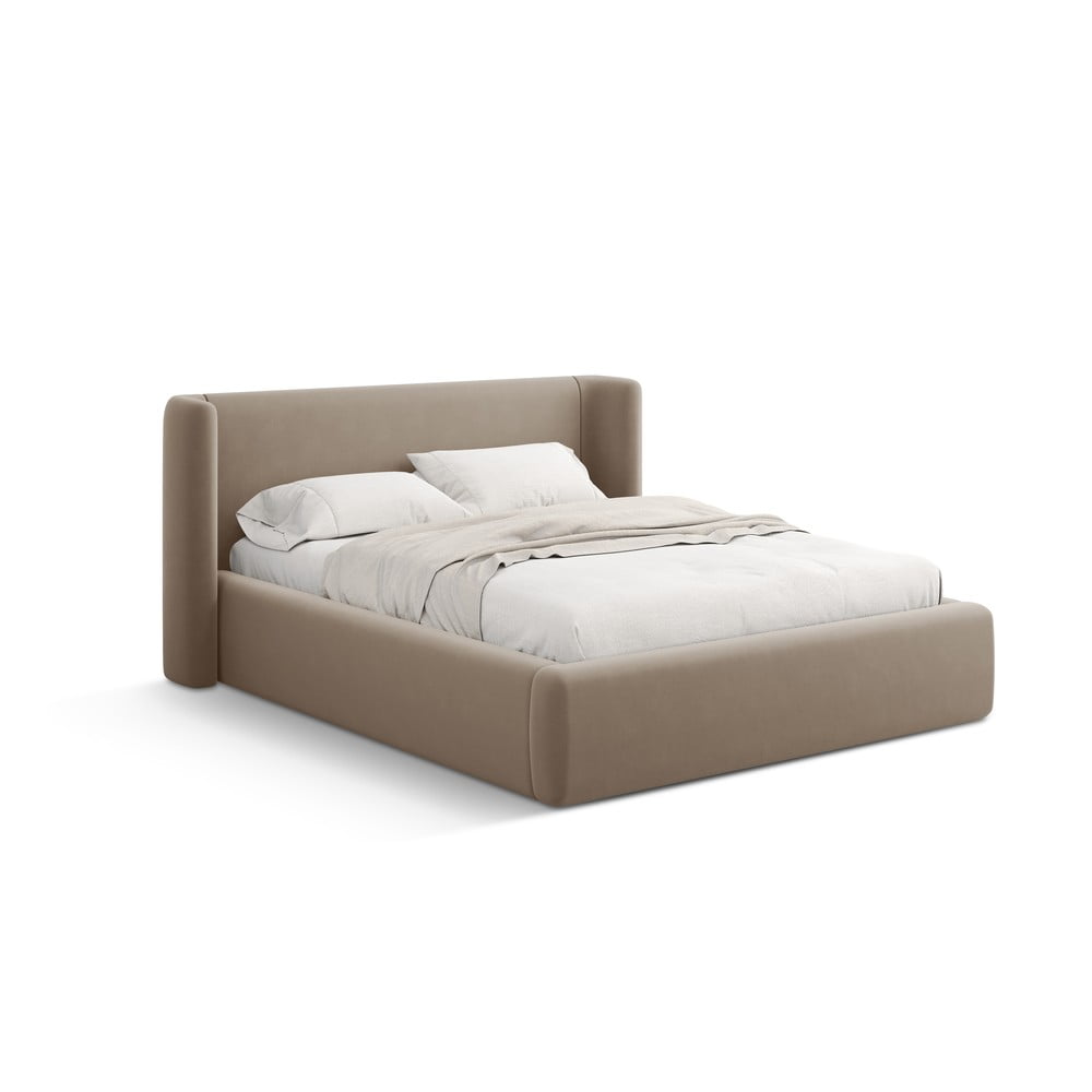 Világosbarna kárpitozott ágyneműtartós franciaágy ágyráccsal 180x200 cm Jason – Windsor & Co Sofas
