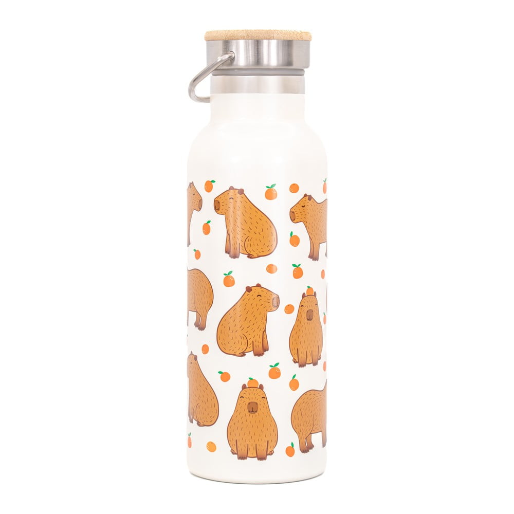 Barna-krémszínű rozsdamentes acél utazó ivópalack 425 ml Capybara – Sass & Belle