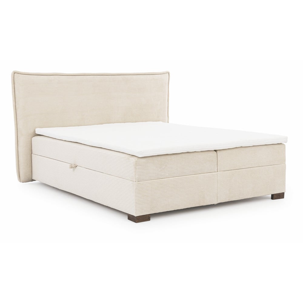 Bézs ágyneműtartós boxspring ágy 160x200 cm Lysa – Ropez