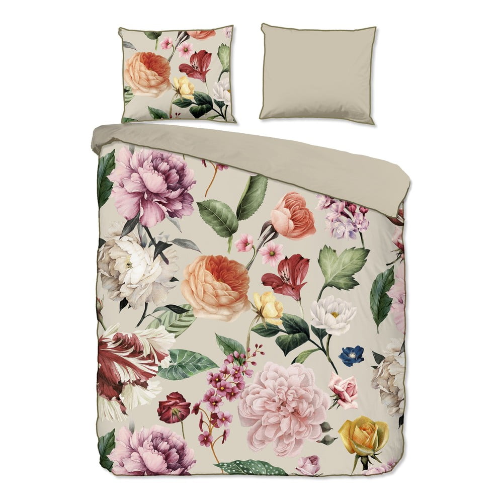 Bézs kétszemélyes-hosszabbított pamut-szatén ágyneműhuzat 200x220 cm Fiori – Descanso
