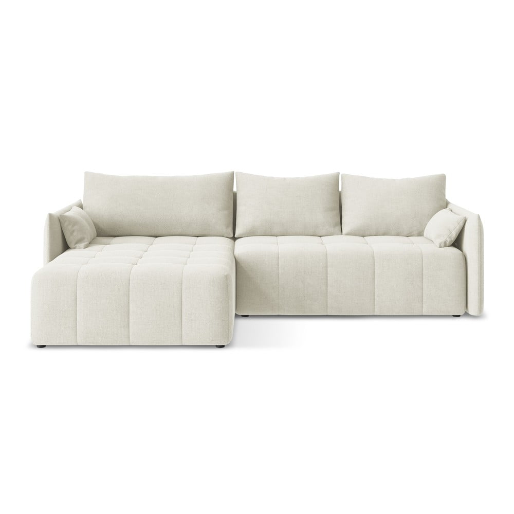 Bézs kinyitható-tárolóhelyes sarokkanapé (bal oldali-heverő résszel) Moku – Makamii