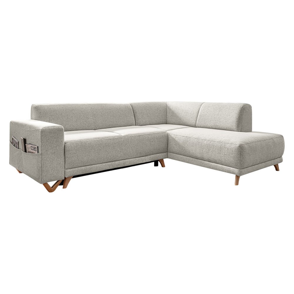 Bézs kinyitható-tárolóhelyes sarokkanapé (jobb oldali-L alakú) Classy Sophie – Miuform