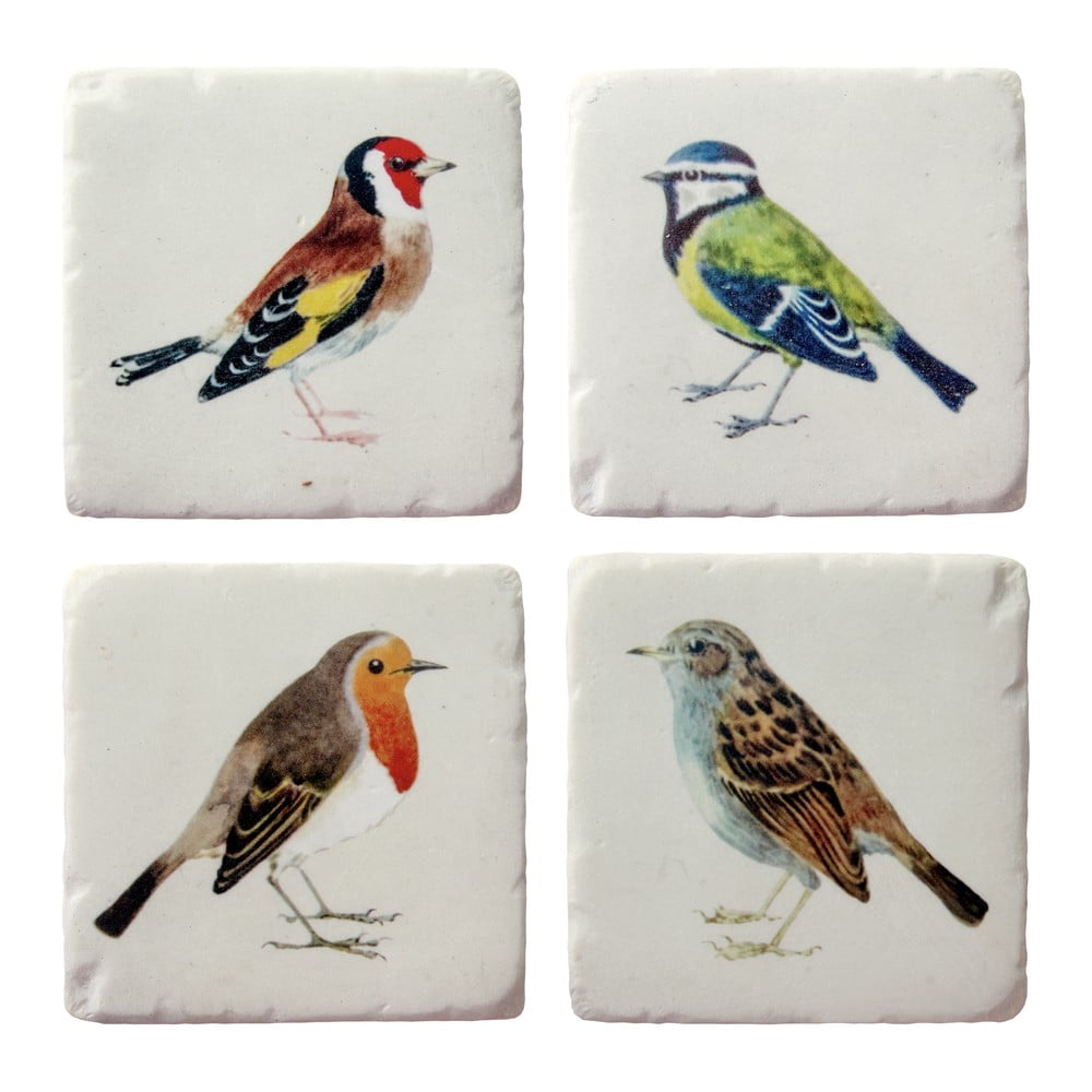 Fehér poligyanta poháralátét szett 4 db-os Vintage Birds – Sass & Belle