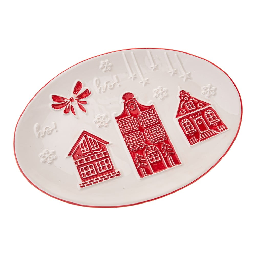 Fehér szervírozó kerámia tányér karácsonyi mintával Christmas cottage – Dakls