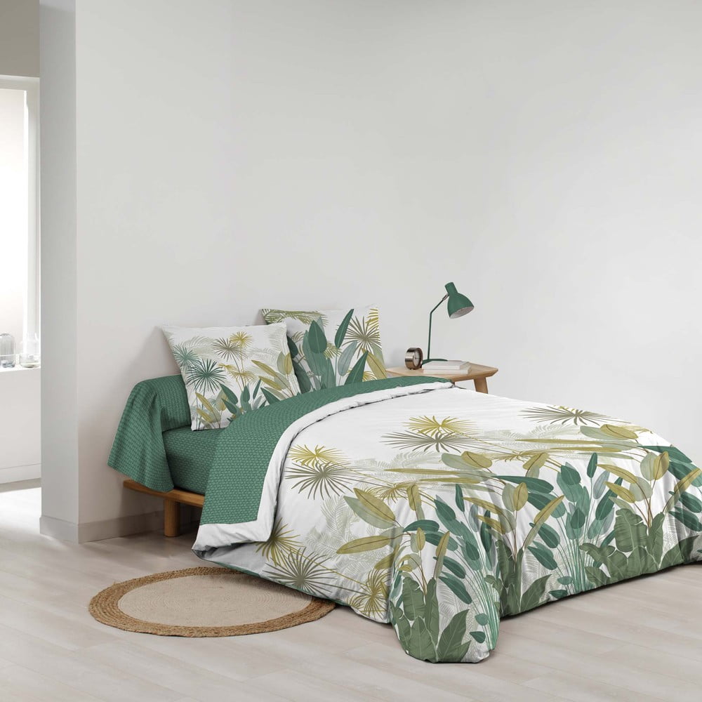 Fehér-zöld kétszemélyes-hosszabbított pamut ágyneműhuzat lepedővel-hatrészes 240x220 cm Otika – douceur d'intérieur