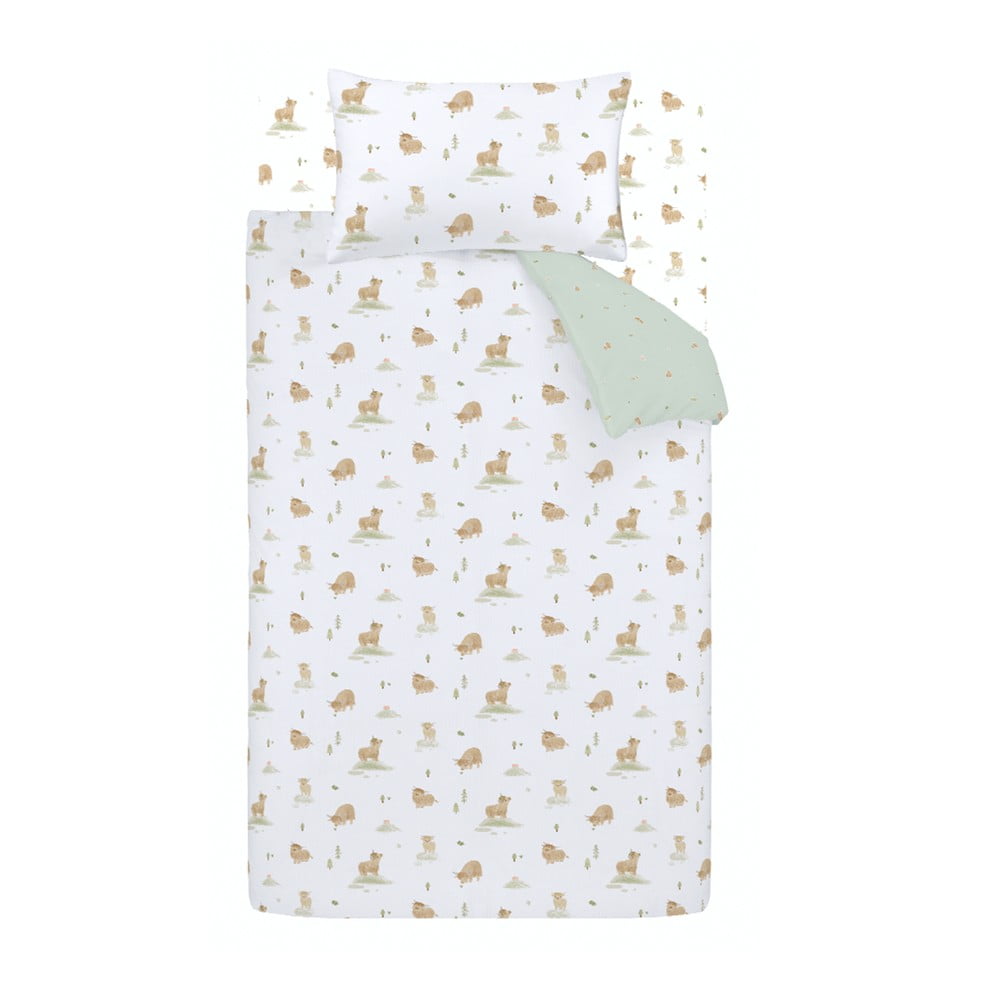 Fehér-zöld pamut gyerek ágyneműhuzat babaágyhoz 120x150 cm Mini Moo Cow – Bianca