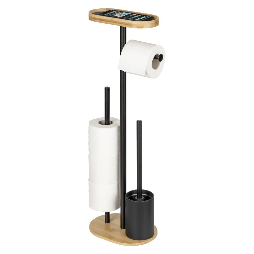 Fekete-natúr színű acél WC-papír tartó állvány WC-kefével Pomarolo – Wenko