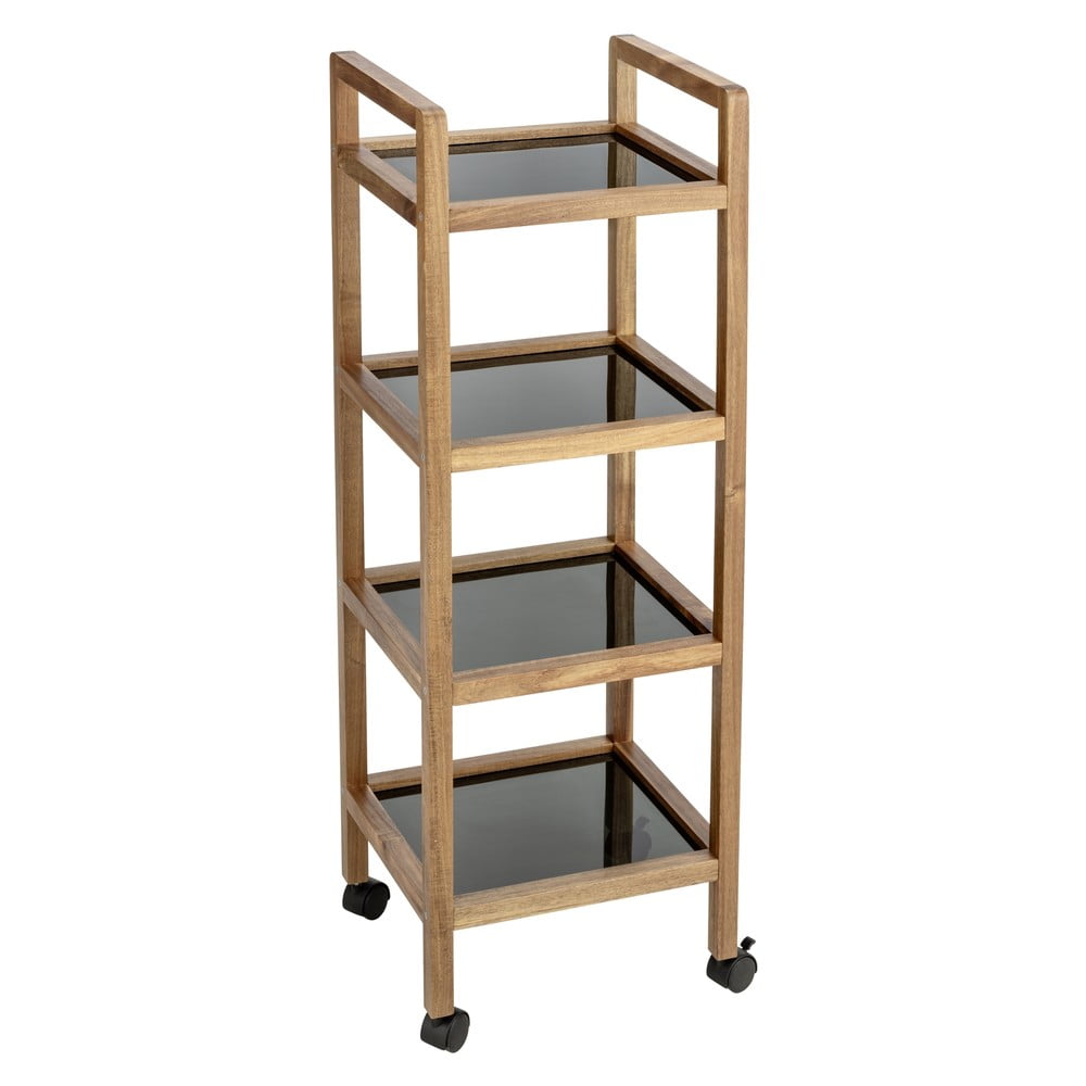 Fekete-natúr színű akácfa fürdőszobai polcos állvány 35x101