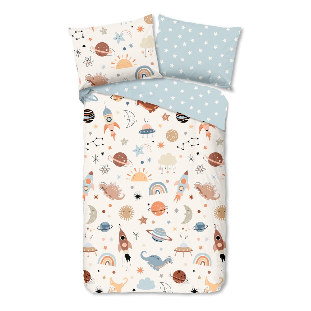 Kék-bézs egyszemélyes pamut gyerek ágyneműhuzat 140x200 cm Eclips – Good Morning